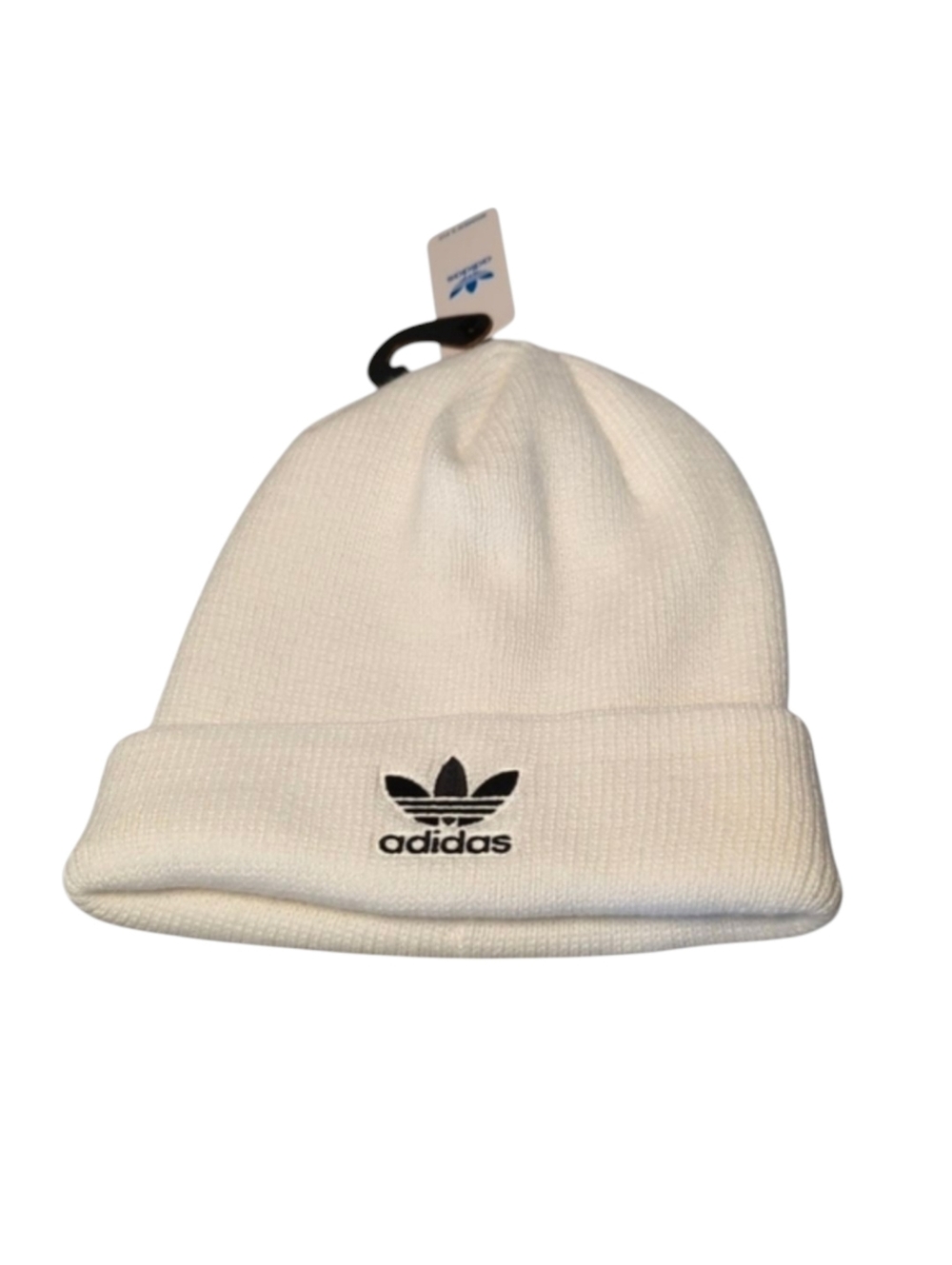 Adidas White Knit Hat Beanie Folded Cuff Trefoil Logo - Picture 1 of 4